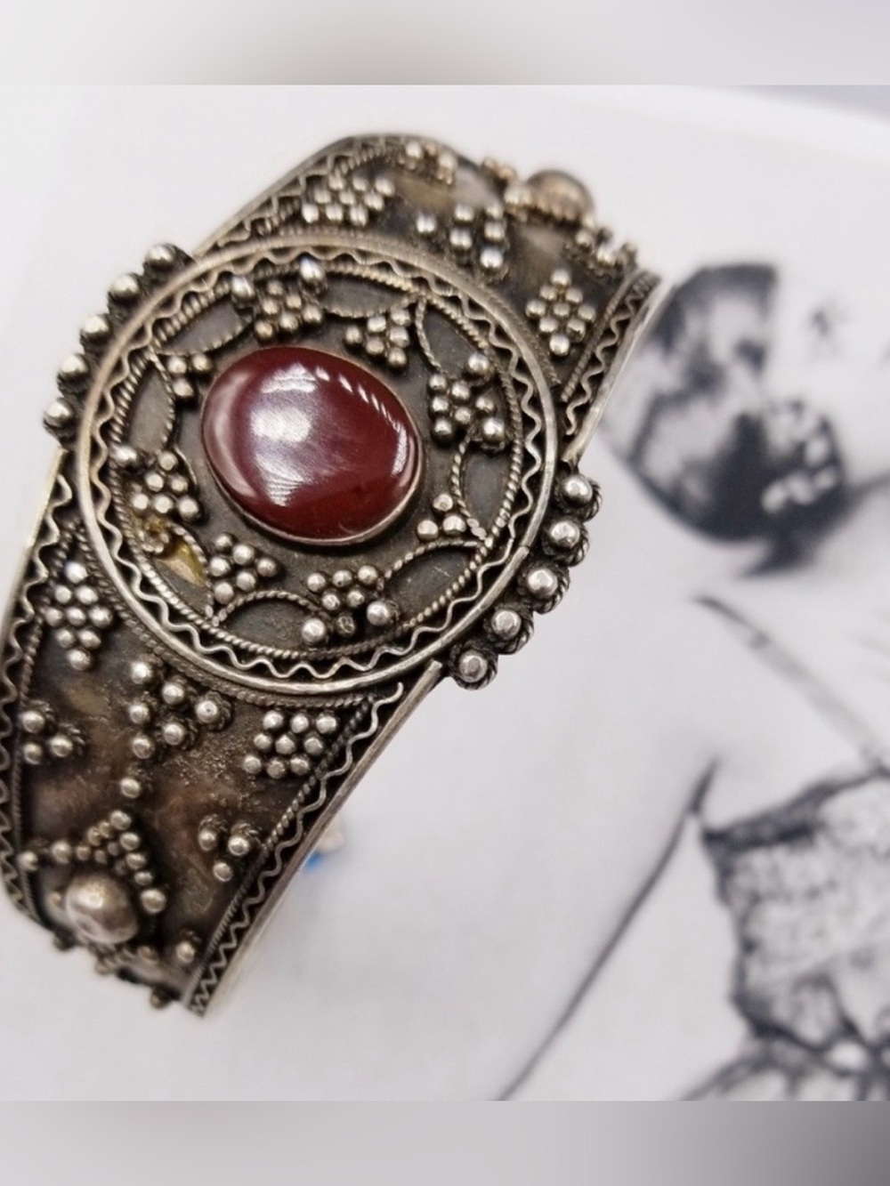 Vintage Italian‎ Sterling Silver Carnelian Bracelet